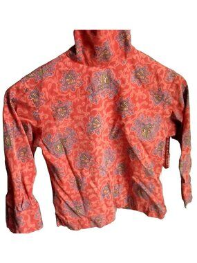 Half Zip Pullover Shirt Girls 8 Vintage Shirt Coral Paisley Print Heraldic Print